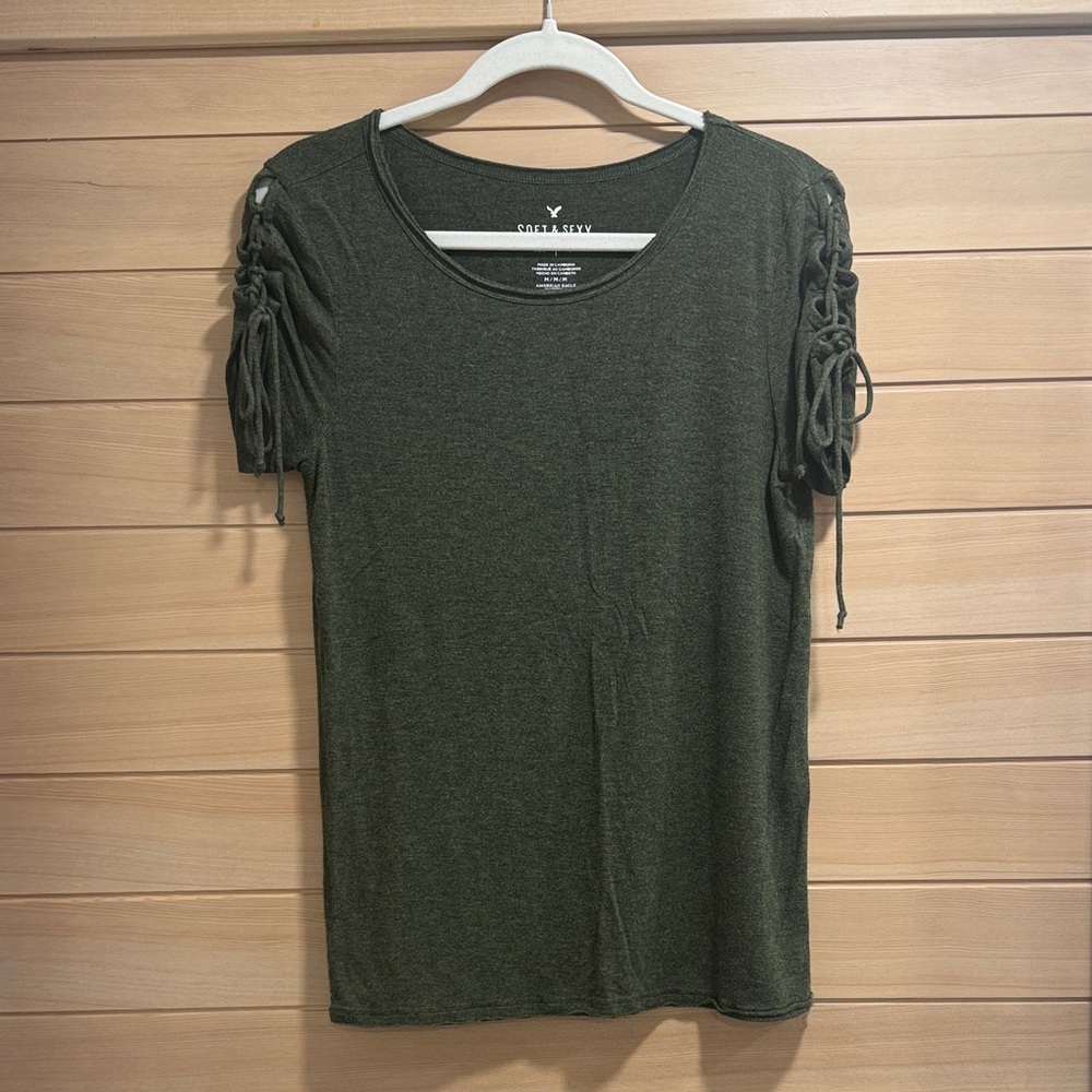American Eagle Outfitters Dark Green Short Sleeve Top